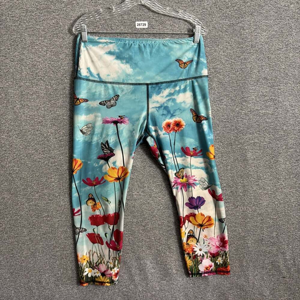 Yoga Democracy Women's XL Multicolor Buttery Fly Floral Print Cropped Leggings